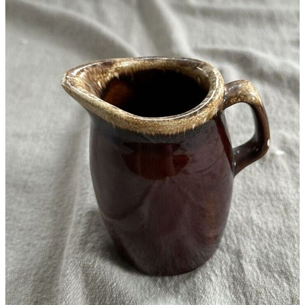Hull Pottery Brown Drip Glaze 4.5" Oven Proof USA Creamer Syrup Pitcher